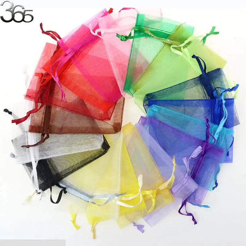 

Free Shipping 100Pcs Wholesale Lot Wedding Jewelry Packing Organizer Mixed Drawable Organza Bags Gift Bags 7x9cm