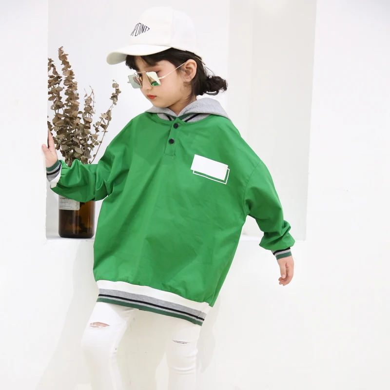 Girls coat 2019 spring new children's hooded thin section sweatershirt casual wild loose jacket tide girl | Детская одежда и