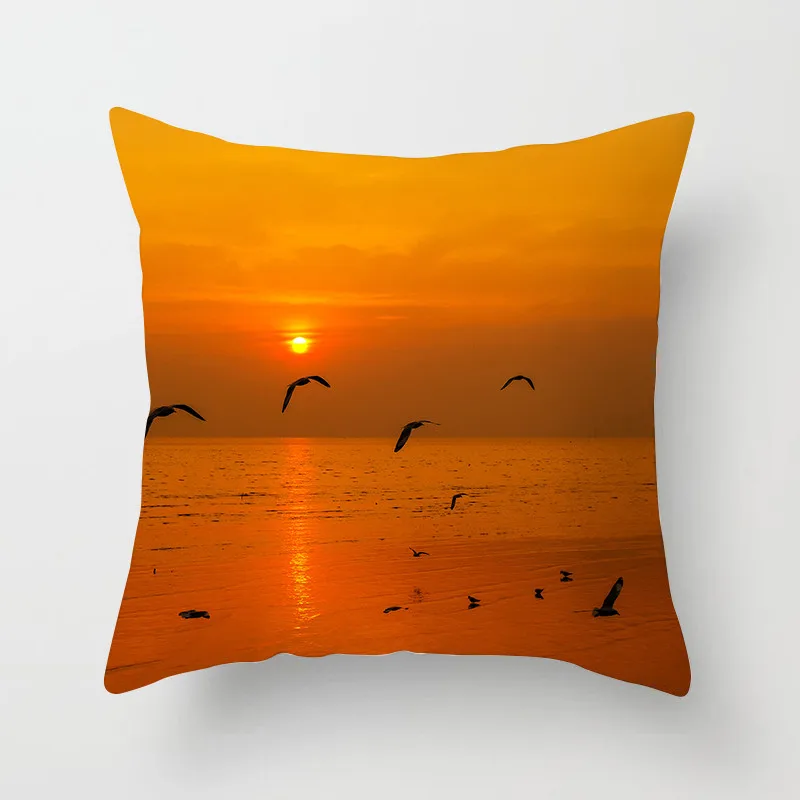 

Fuwatacchi Natural Scenery Cushion Cover Alpine Snow Peak Beach Sunset Glow Pillows Cover For Home Sofa Decorative Pillowcase