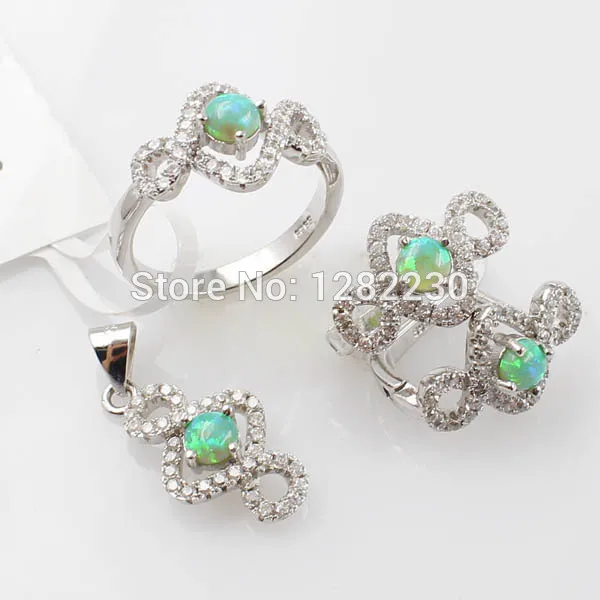 SINLIFU white gold plated fire green opal Hot Sale dubai jewelry set PSK5318 | Украшения и аксессуары