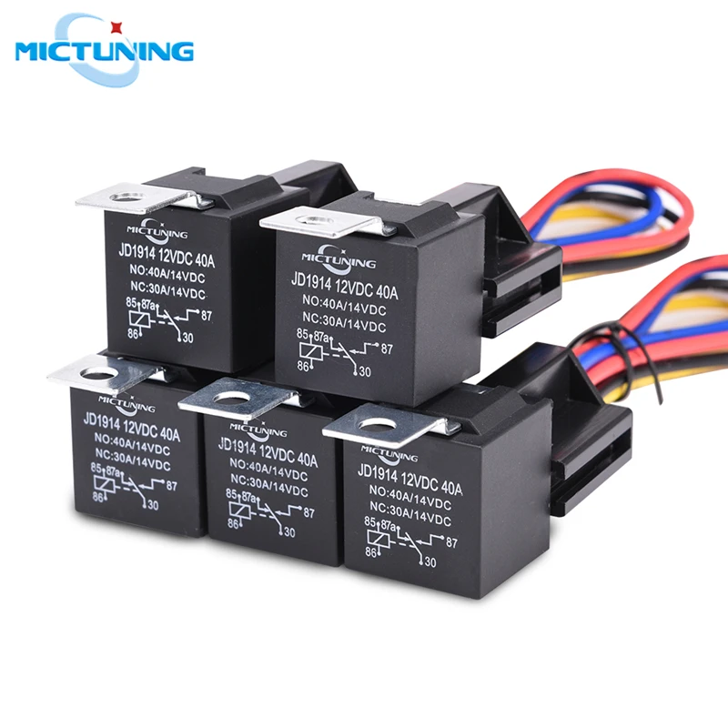 MICTUNING 5 шт. 30/40A автомобиля SPDT реле 12V 5-зубец автомобильный жгут проводов разъем w/Цвет-маркированы как провода Водонепроницаемый автомеханический переключатель