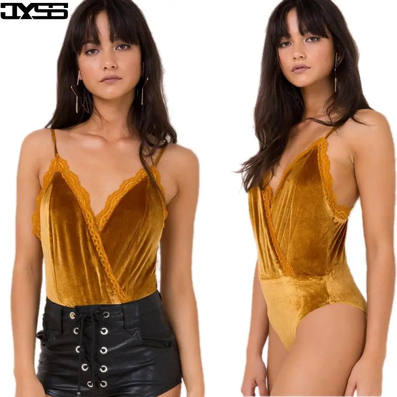 JYSS летние новые кружевные велюровые комбинезоны женский желтый треугольный