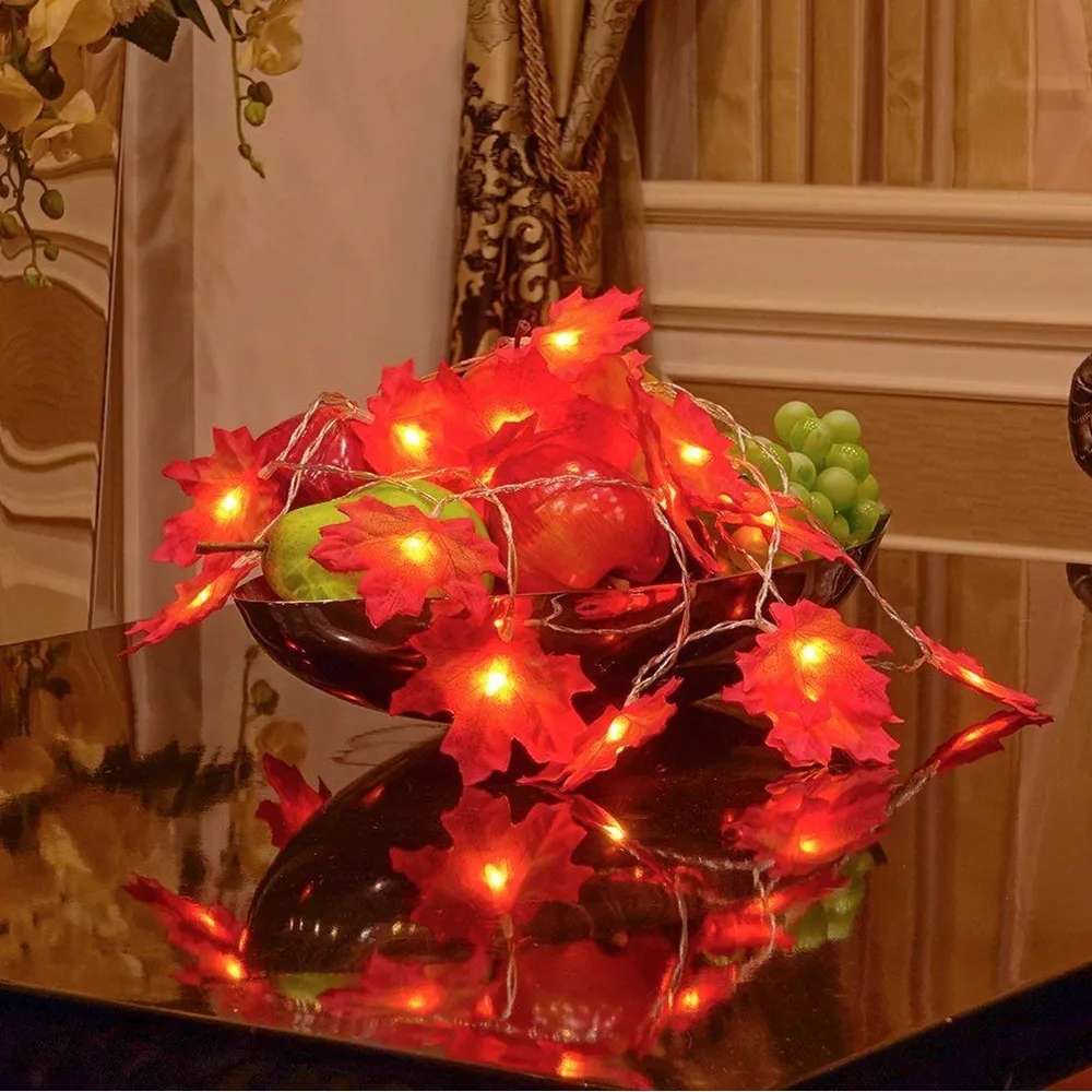 Узор в виде кленового листа гирлянды светодиодный AA Батарея фонари огни Строка