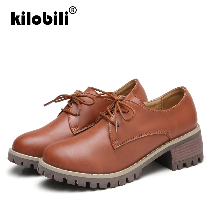 Kilobili/2018 г. Осенние женские туфли оксфорды повседневные лодочки из натуральной