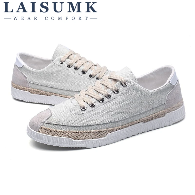 Туфли LAISUMK мужские холщовые дышащие однотонные на шнуровке плоская подошва