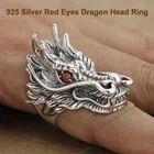 Огромное и тяжелое модное кольцо в стиле ретро из стерлингового серебра 925 пробы, Крутое мужское кольцо В рыцарском стиле с красными глазами и Головой Дракона 9D010