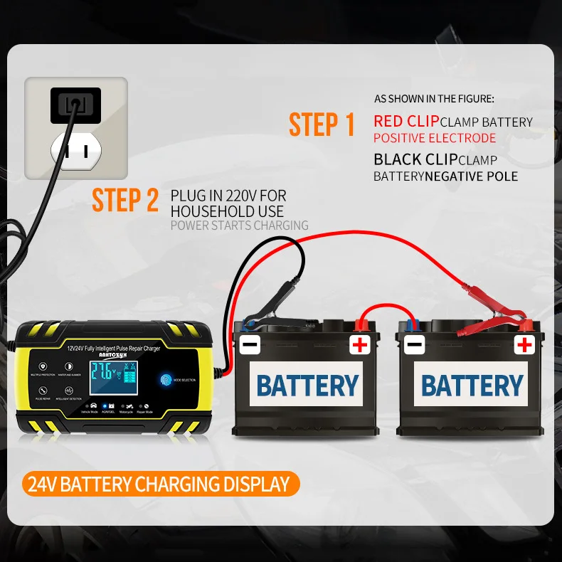 Автомобильное зарядное устройство 12V24V ЖК-дисплей для авто мотоцикла Зарядка