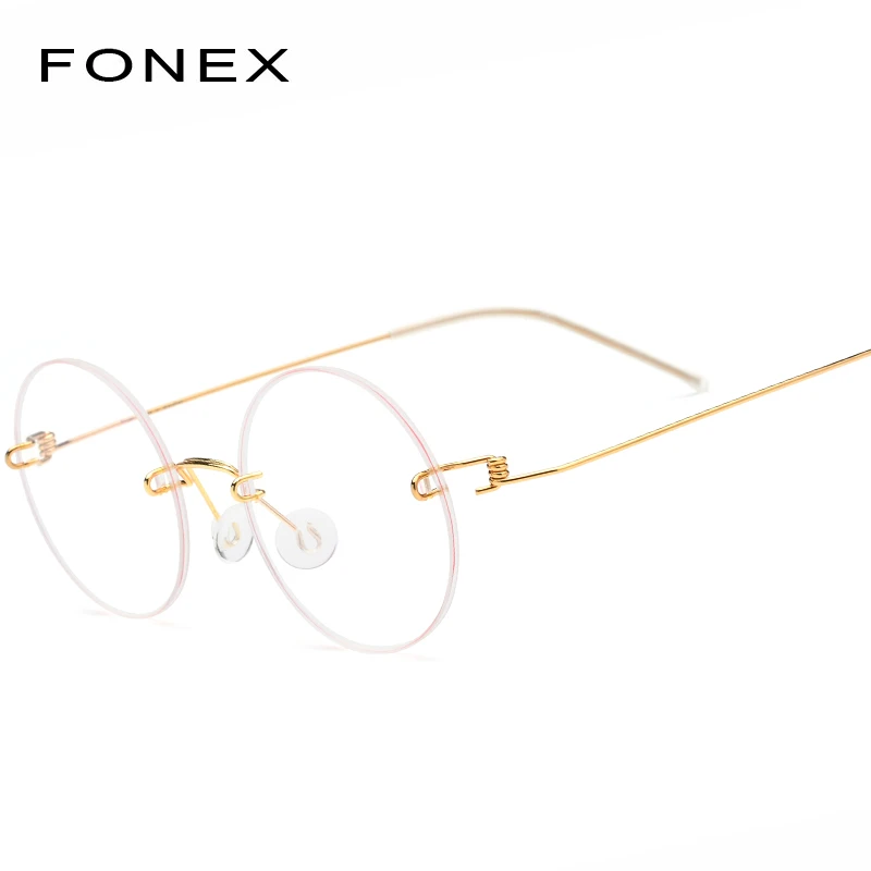FONEX, Безвинтовые очки, очки по рецепту, женские, без оправы, Круглые, для близорукости, оптические, корейские, оправа очков из титанового сплава, мужские 98620 - Цвет оправы: Золотой