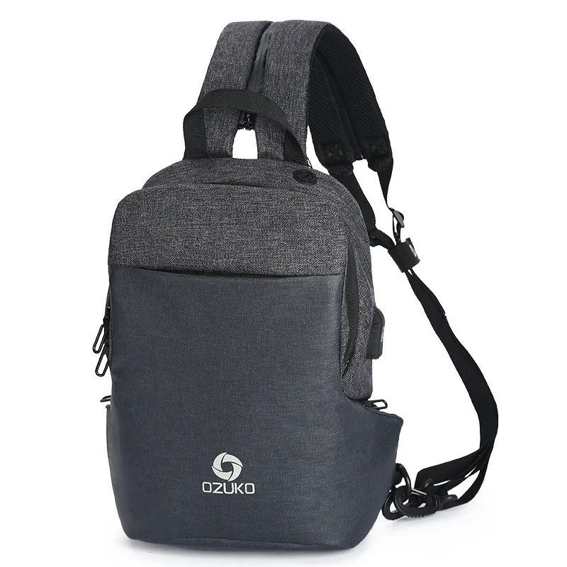 Black OZUKO Multifunction Shoulder Crossbody Bag Waterproof Messenger Bags Chest Pack Men Fashion Male Chest Bags USB Charging Travel - Цвет: Black