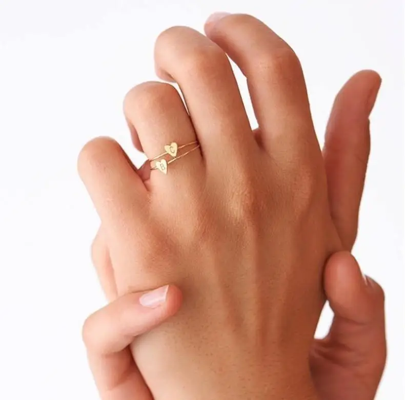 Personalized heart-shaped letter A-Z women's ring Simple fashion jewelry High-quality exquisite three-color | Украшения и