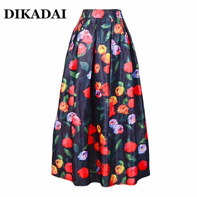 Дамы Макси длинное Юбки для женщин плюс Размеры Высокая талия с цветочным