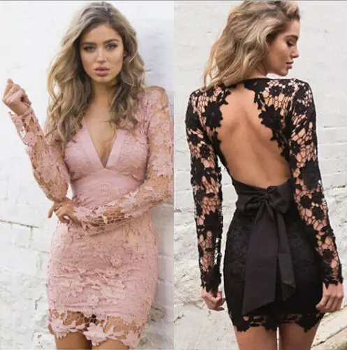 Женское кружевное платье-карандаш вечернее облегающее мини-платье с глубоким