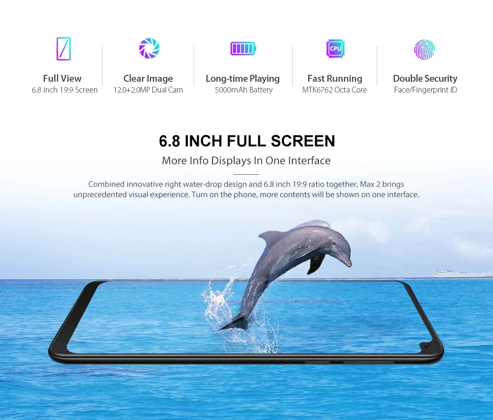 Смартфон CUBOT MAX 2 4G 6,8 ''Android 9 Pie MT6762 Octa Core 2,0 GHz 4GB+ 64GB 8.0MP фронтальная камера мобильного телефона