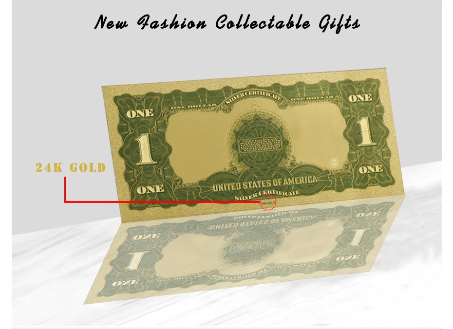 Американская бумажная купюрная купюра с золотым покрытием 1 долл. 24K долларов США