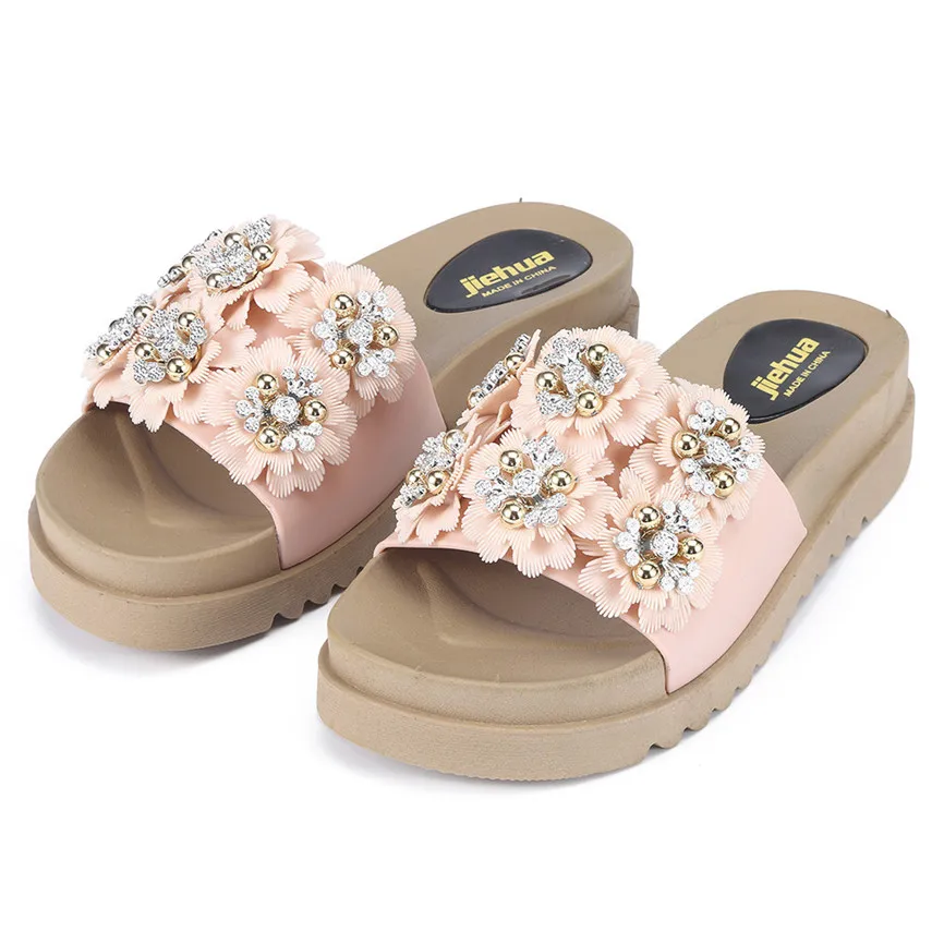 Женские тапочки женские модные сандалии на толстой подошве комплект с цветами