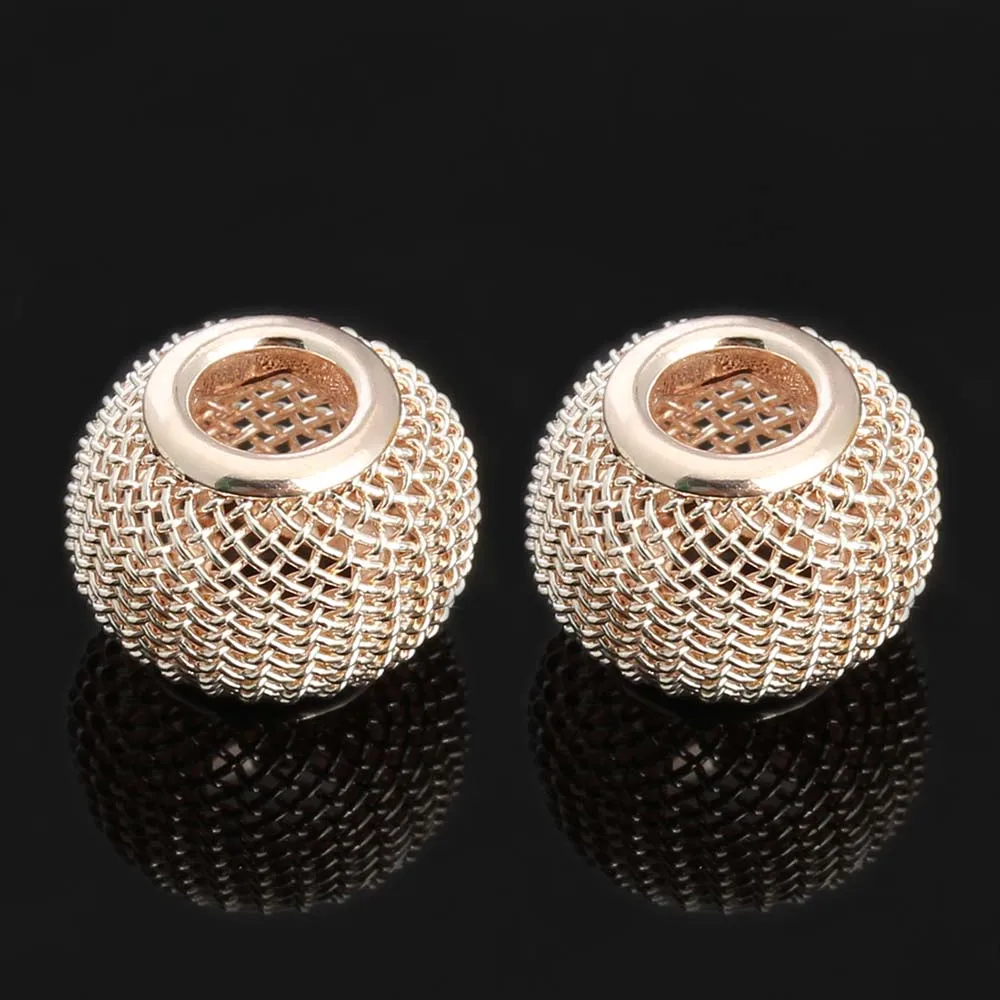 Rose Gold 10 шт./лот, 10*12 мм, Золотая Серебряная металлическая сетка, Полые бусины с большим отверстием, бусины-разделители для самостоятельного изготовления браслетов - Цвет: Rose Gold