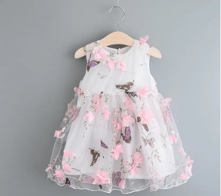 Новые 2016 девочек платье мода бабочка печать жилет принцесса платья кружева
