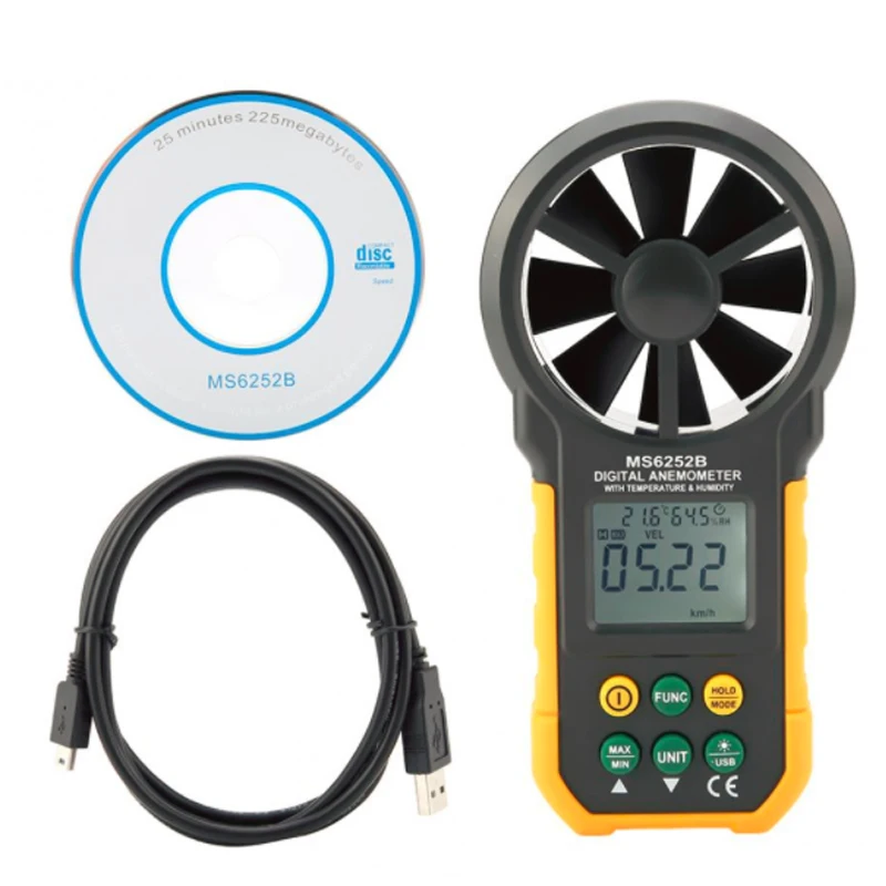 Цифровой анемометр PEAKMETER PM6252A/PM6252B, измеритель скорости ветра, объема воздуха, 30 м/с ЖК-дисплеем PM6252B с RH USB портом