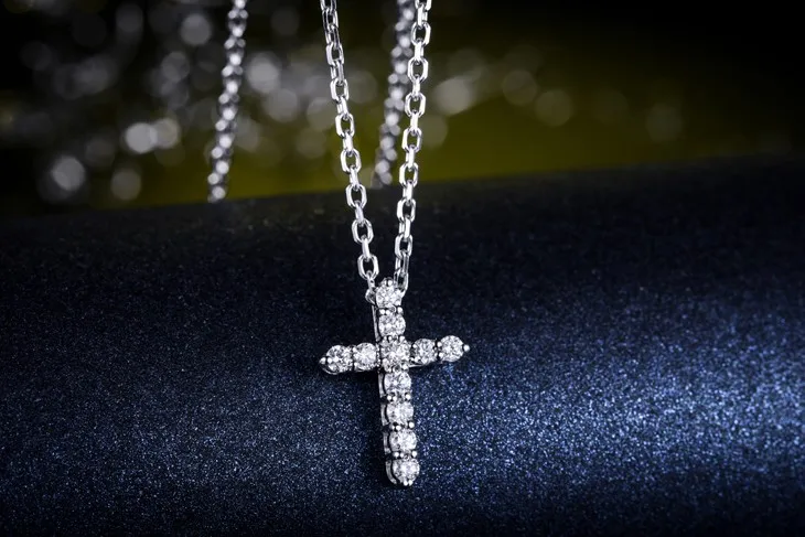 ZOCAI Новое прибытие вера в любовь крест Форма Настоящее 0,25 CT Алмазный кулон 18 K Белое Золото с 18 K колье из белого золота D04589