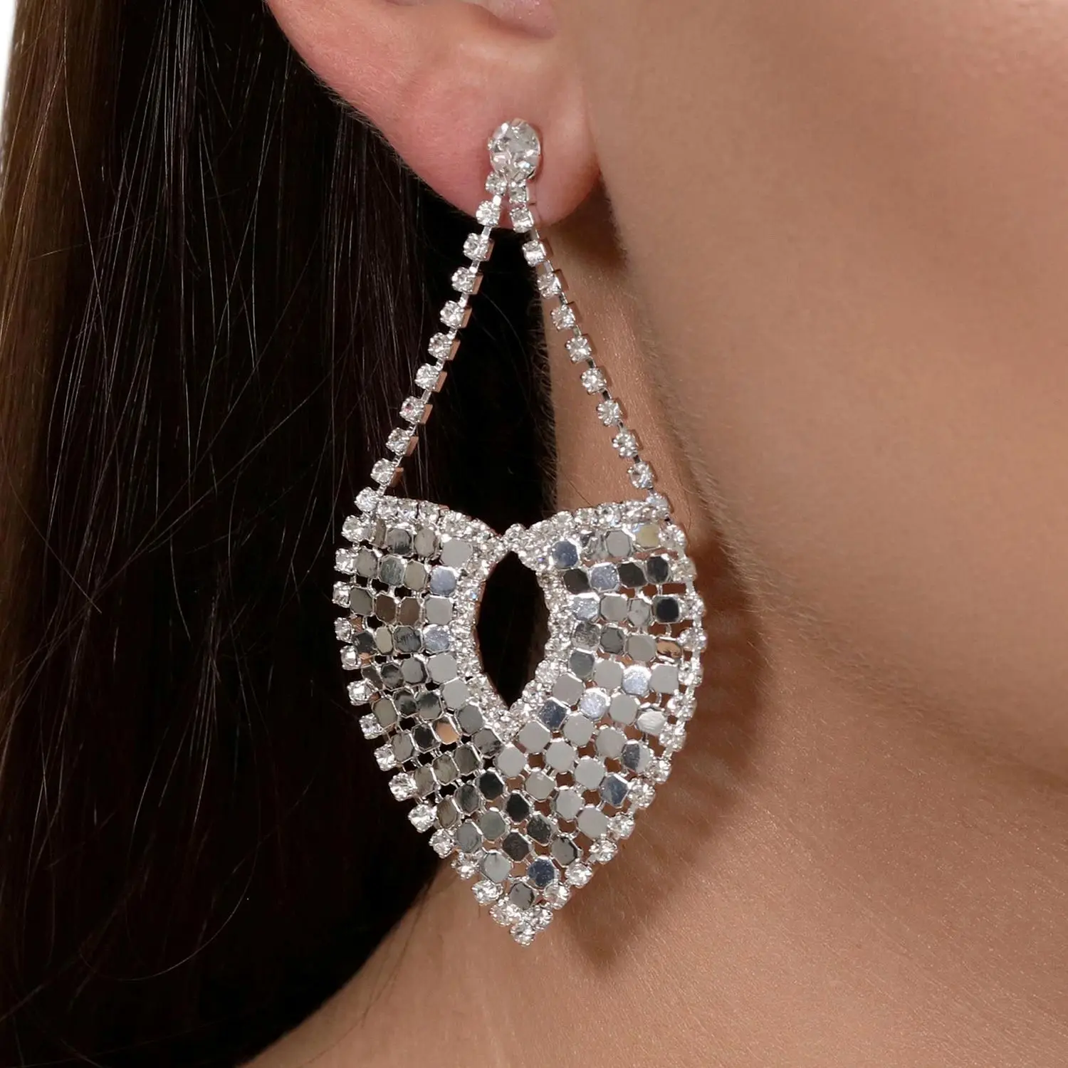 Модные длинные висячие серьги со стразами и блестками в форме сердца для невесты