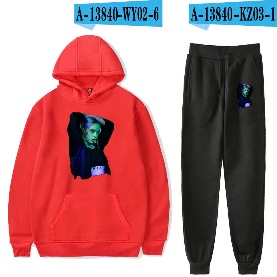 Billie Eilish американская певица новая толстовка с капюшоном с принтом черная толстовка с длинными рукавами модная зимняя толстовка с капюшоном костюм - Цвет: red