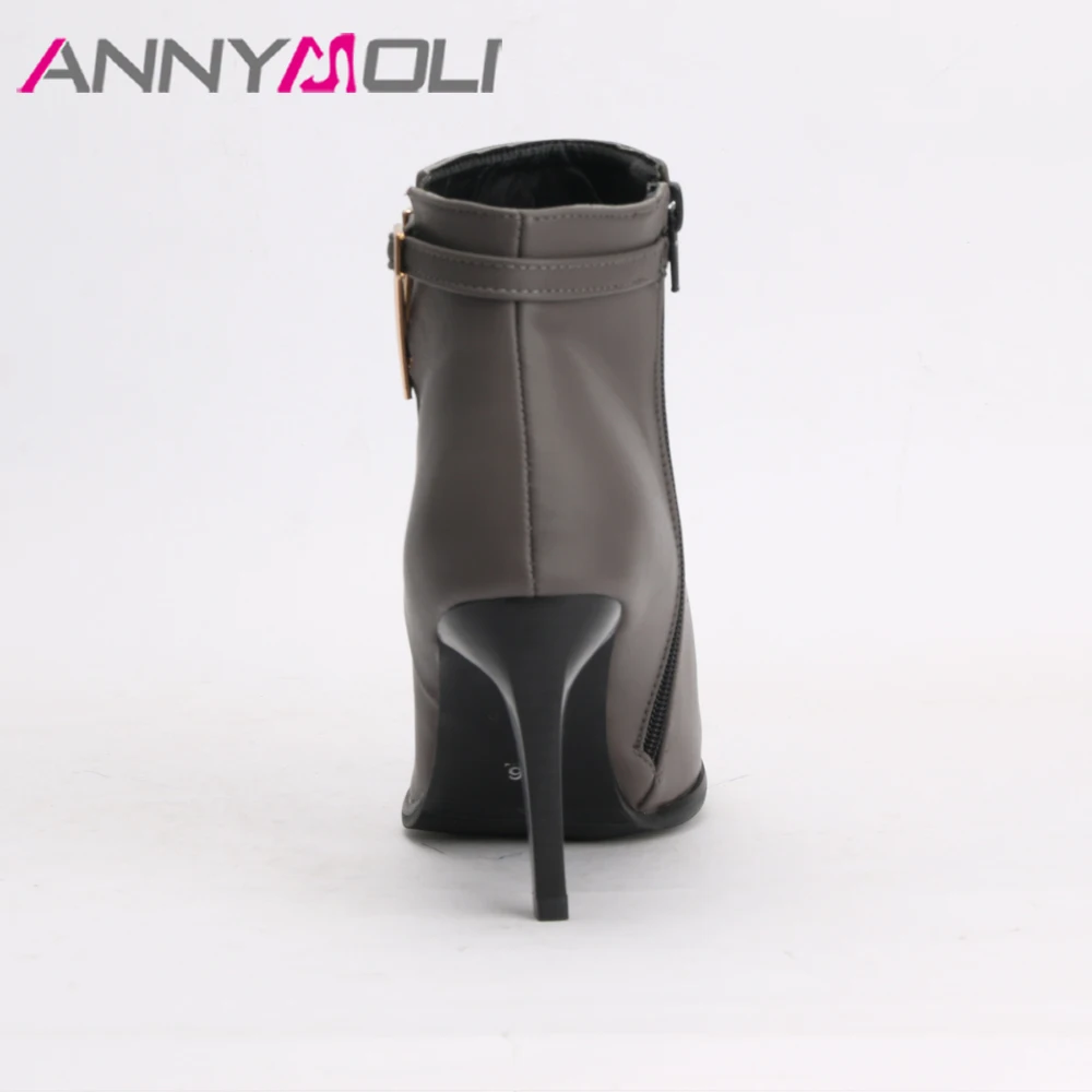 ANNYMOLI/женские ботильоны Осенняя обувь на высоком каблуке красные полусапожки с