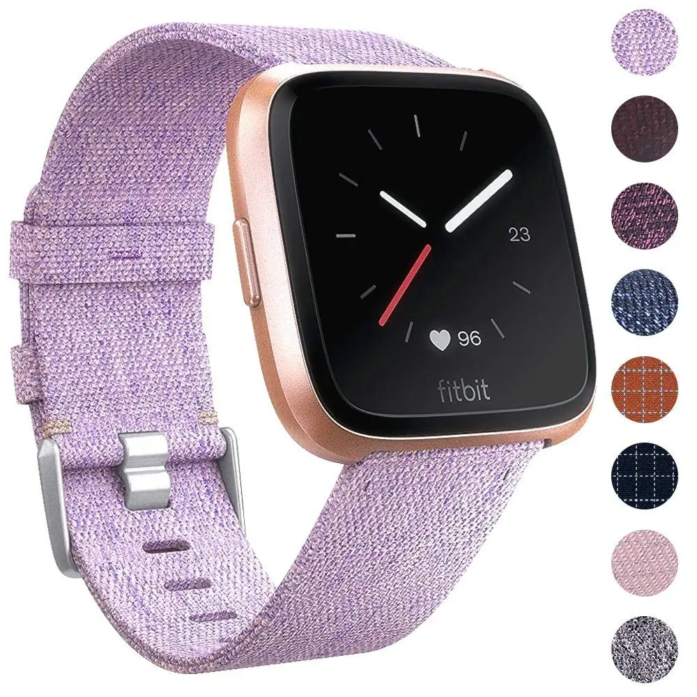 TORQUILA тканый нейлоновый ремешок для Fitbit Versa Смарт-часы Регулируемый тканевый дышащий быстросъемный Браслет замена - Цвет ремешка: Purple