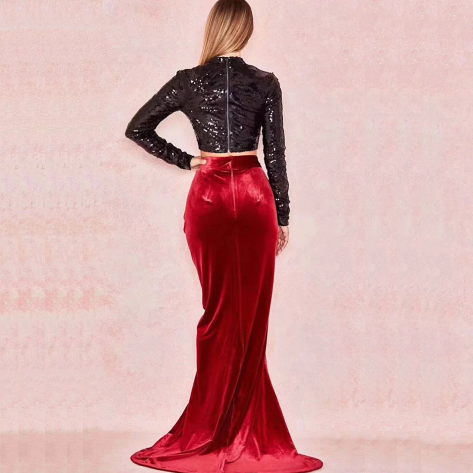 2019 зима новый элегантный женский сексуальный набор блесток с длинным рукавом