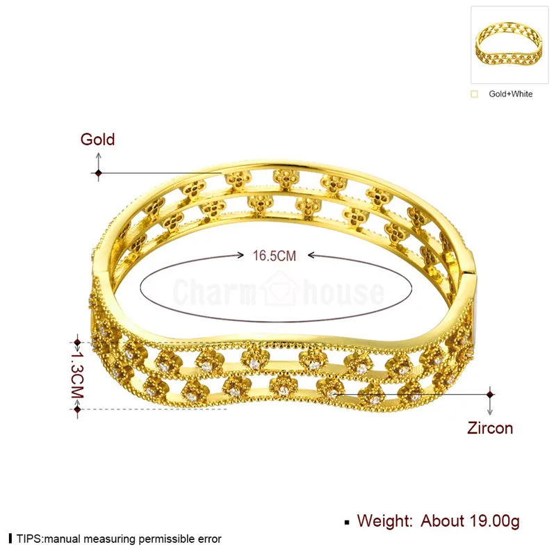 Womens Bracelets Rose Gold/Gold Color Cubic Zirconia for Woman Fashion Jewelry Wide Hollow Bangles Pulseira Female | Украшения и