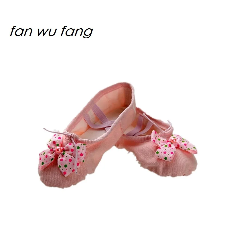 Fan wu fang/Танцевальная обувь для балета с бантом женская мягкая парусиновая
