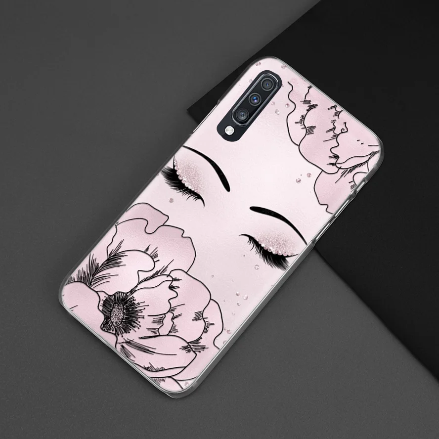 Розовый с принтом ресниц чехол для samsung Galaxy A50 A70 A20e A40 A30 A20 A10 A8 A6 плюс A9 A7 жесткий прозрачный поликарбонатный чехол для телефона чехол