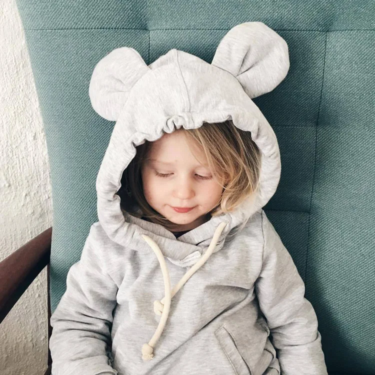 Свитер с капюшоном для детей 1-5 лет; толстовки с капюшоном для мальчиков с милыми медвежьими ушками; детская одежда унисекс; топы для девочек; пальто; Повседневная Верхняя одежда для детей