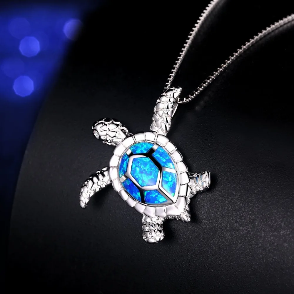 

Birthstone Fashion Jewelry Hot Sale 925 Sterling Silver Color Fire Opal Sea Turtle Pendant Chain Necklace For Women
