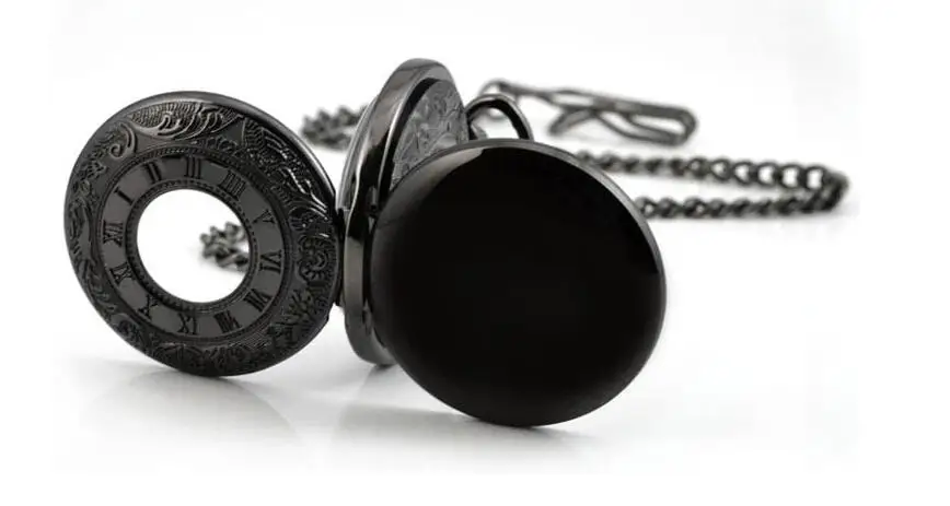 

Vintage black Double show double open Hollow out Mechanical pocket watch Roman numerals Men PO087 gift