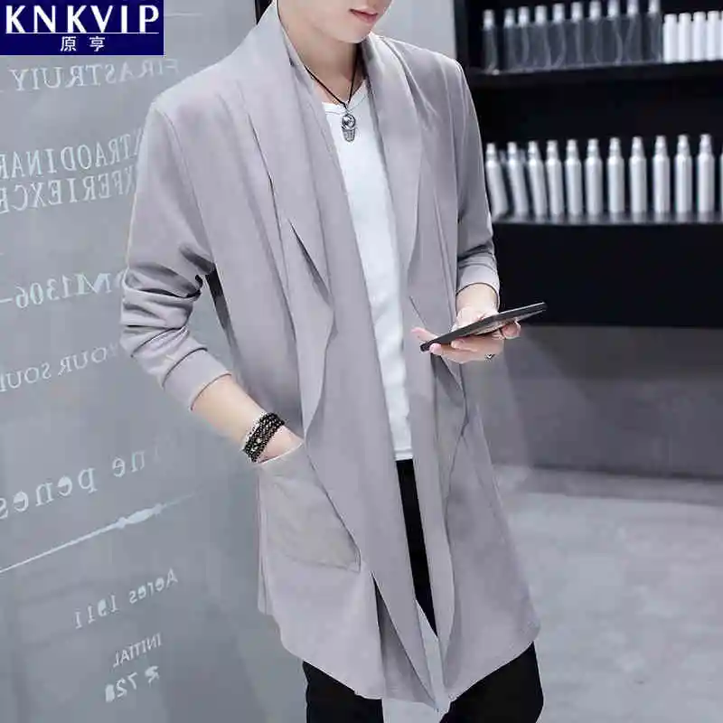 

Windbreaker male spring thin long coats mens suits irregular korean handsome slim personality jacket men cloak costume homme