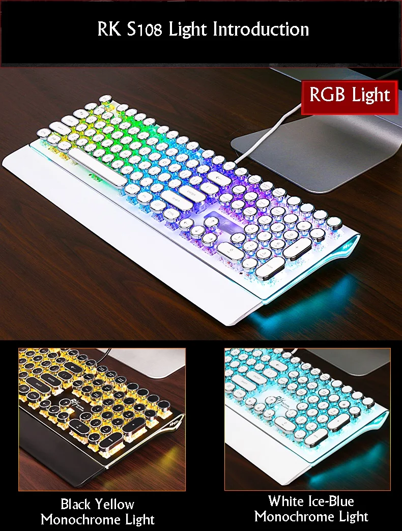 Royal Kludge RK S108 эргономичная USB Проводная Механическая игровая клавиатура, монохромная/RGB подсветка черный, синий, коричневый, красная ось