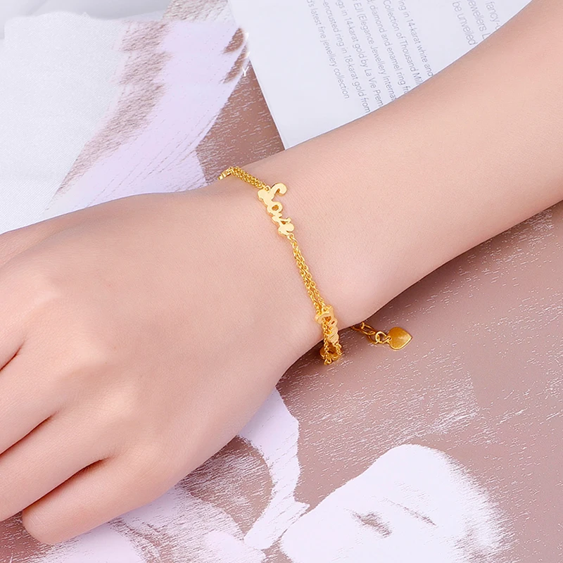 

New women heart pure 24k yellow gold bracelet fashion Love Designer gold adjustable bracelet 6.4g