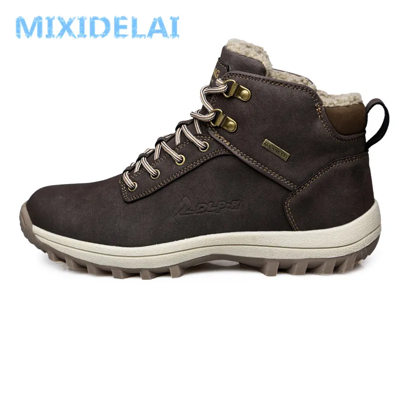 MIXIDELAI Brand New Fashion Pu Leather Men Boots Comfortable Men Shoes Ankle Boots Short Plush Winter Warm Shoes Men Size 39~46