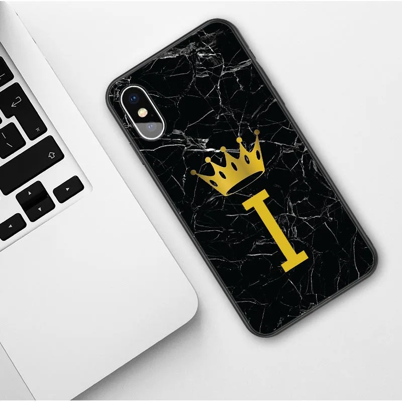 TPU Чехол на заказ для iPhone X SE 5 5S 6 6s 7 8 Plus Crown King Letter A B C D E F G H I J мягкий чехол для iPhone X XS чехол для MAX XR Capa - Цвет: TPU
