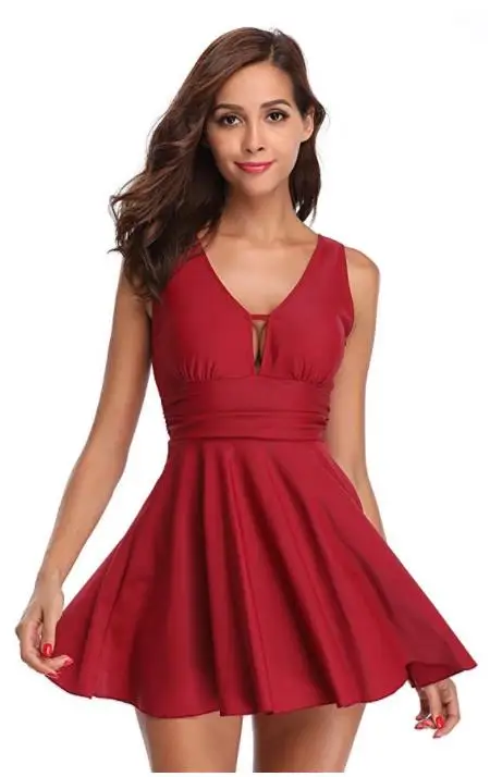 Wine Red-77 SHEKINI юбка с рюшами Цельный купальник ретро контроль животика для похудения Монокини купальные костюмы женский костюм - Цвет: Wine Red-77