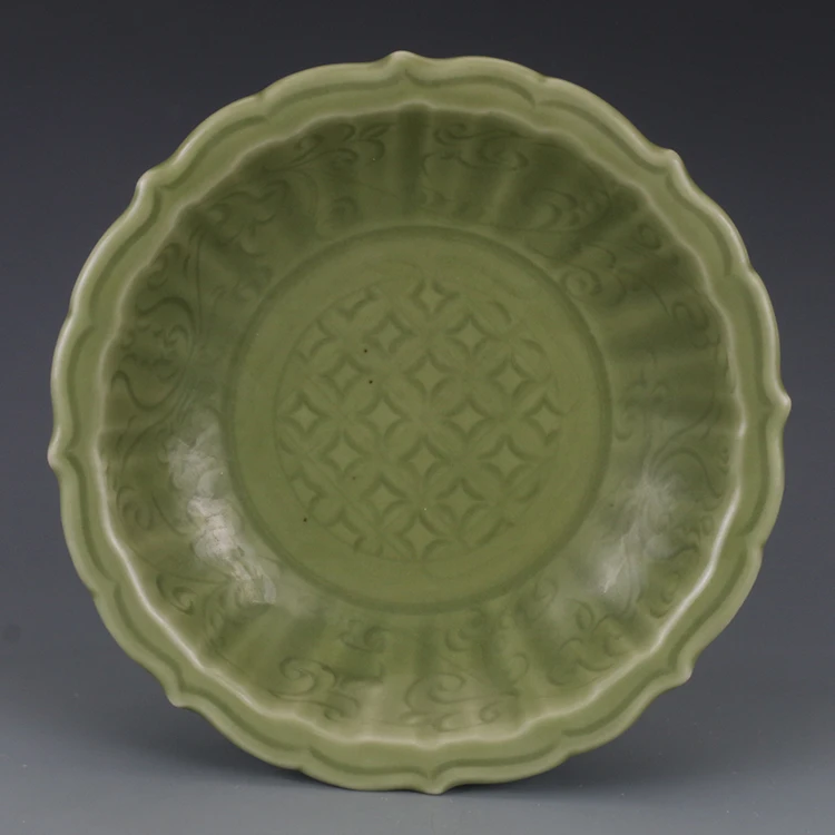 Antique SongDynasty porcelain plate Longquan kiln green dish Hand-painted crafts Decoration Collection&ampAdornment Free shipping | Дом и сад