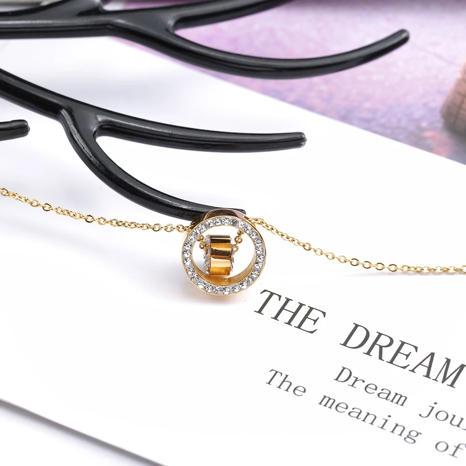 Lucky Bead Циркон титановая цепочка с подвеской из нержавеющей стали Золотая цепочка, колье инкрустированный Циркон Модные женские ювелирные изделия подарок