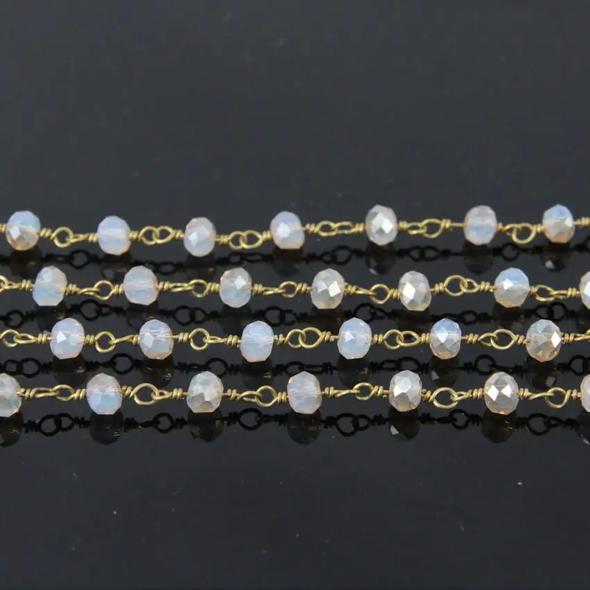 5 метров титановые шампанские стеклянные бусины Рондель цепи латунная проволока