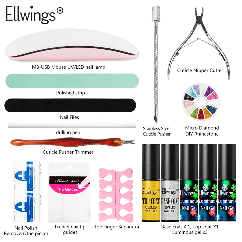 Ellwings 16 шт./компл. Светодиодный УФ лампа для флуоресценции светящийся Гель лак