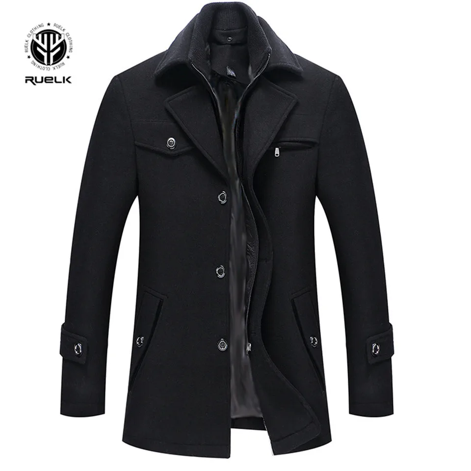 Mens Fashion Boutique Wool Pure Color Business Standing Collar Woolen Dust Coats / Male Quality Slim Leisure Trench Coats
