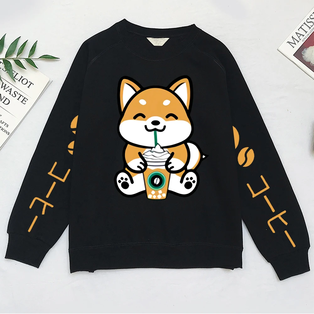 Coffee Frappe Шиба ину Crewneck Sweatershirt Kawaii Hoodie | Женская одежда