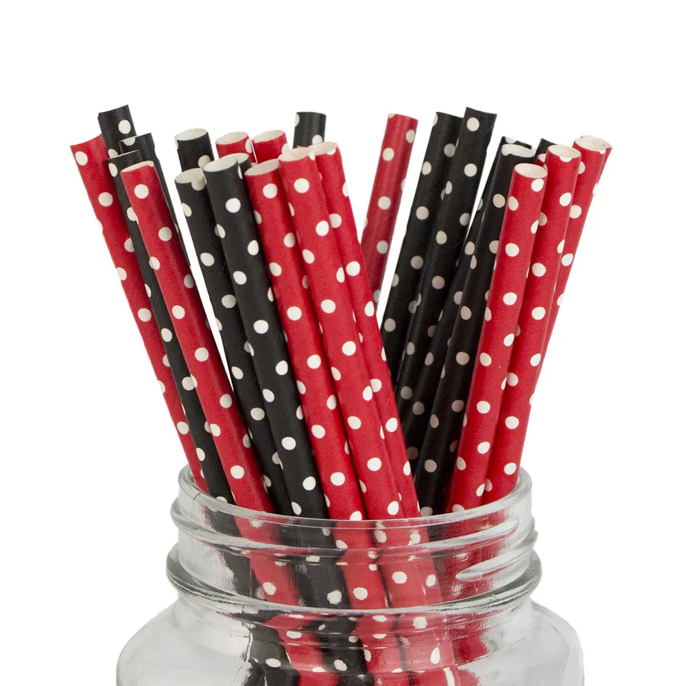 Set 2 paper straws Ipalmy Минни День Рождения украшения набор Микки Маус Уши соты шары звезды гирлянда баннер красный желтый черный тема - Цвет: Set 2 paper straws