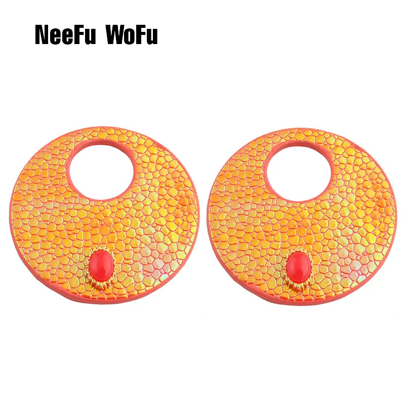 Женские серьги из кожи NeeFu WoFu большие с круглым камнем аксессуары для