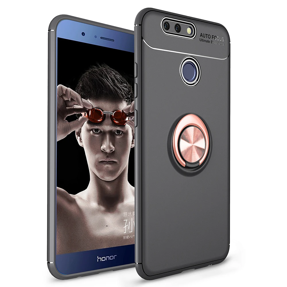 Huawei Honor V9/вид 9 чехол Honor 8 Pro Чехол 5,7 дюймов QAZ Мэгги противоударный мягкий бампер металлическое кольцо-держатель кронштейн Funda - Цвет: Black-Rose Gold
