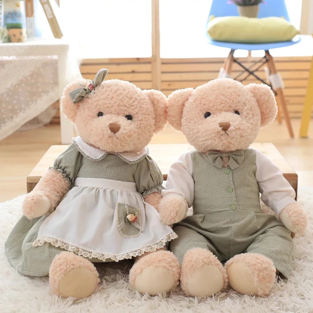 Пастырской страна Наряжаться плюшевый мишка кукла, пара Teddy Bear плюшевые игрушки, ретро; Сельский плюшевый мишка кукла